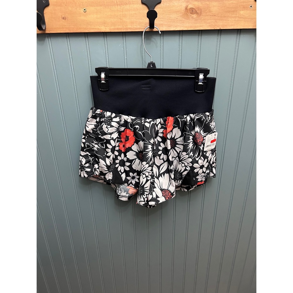 Free People C8623 Tuxedo‎ Daisy Print Athletic Shorts Black Red Size L